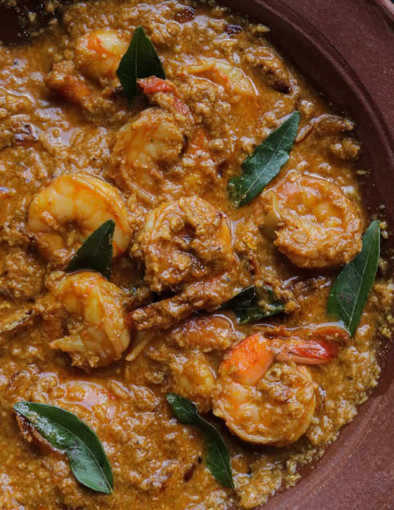 prawn korma, an Indian prawn curry with thick gravy .