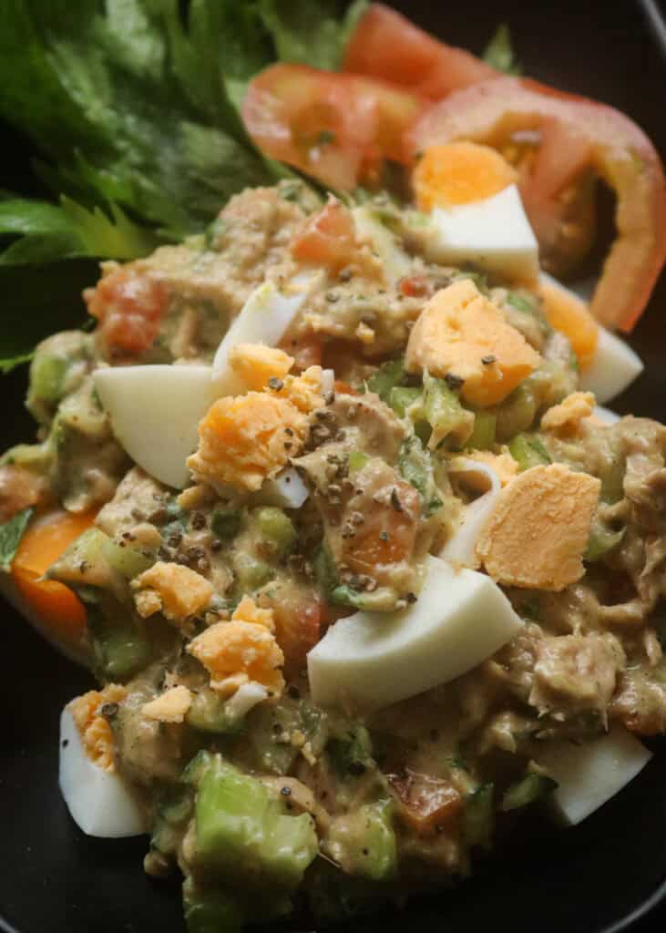 tuna and egg salad served on a platter.