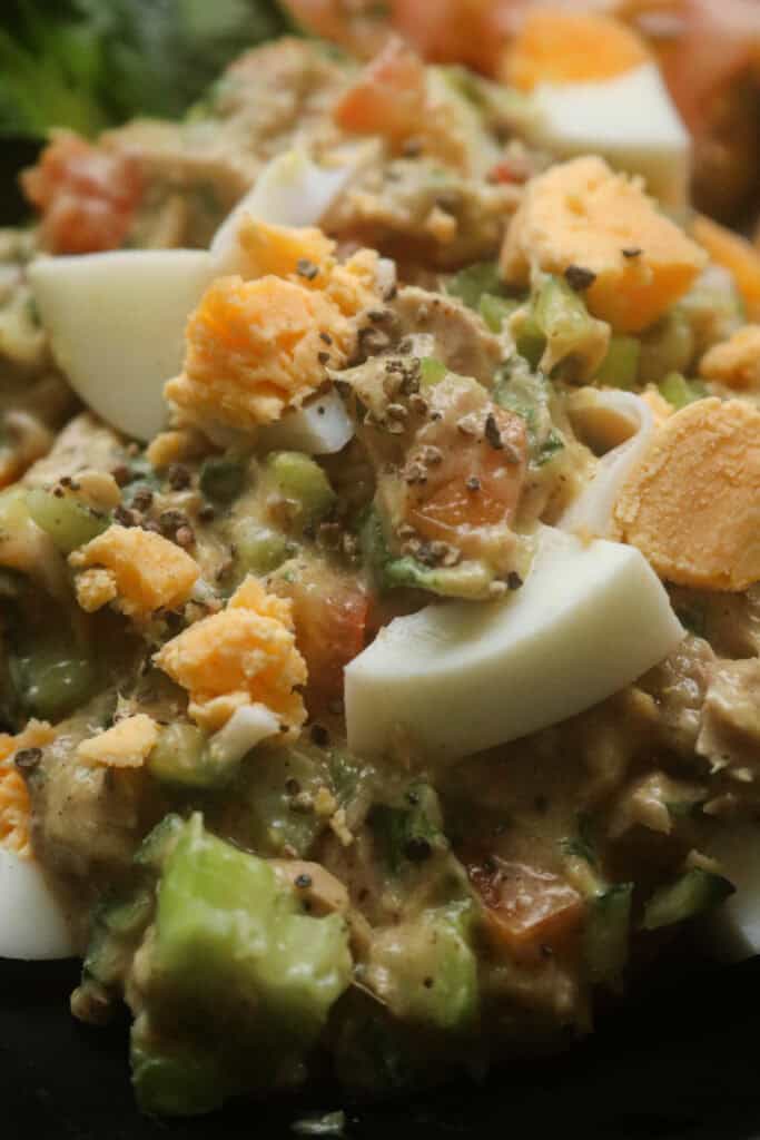 tuna and egg salad made with canned tuna and hard boiled chopped eggs.