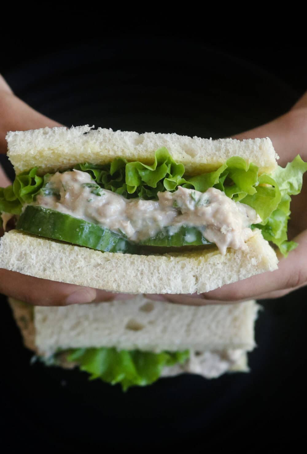 easy salad sandwich with lettuce and cucumber slices.