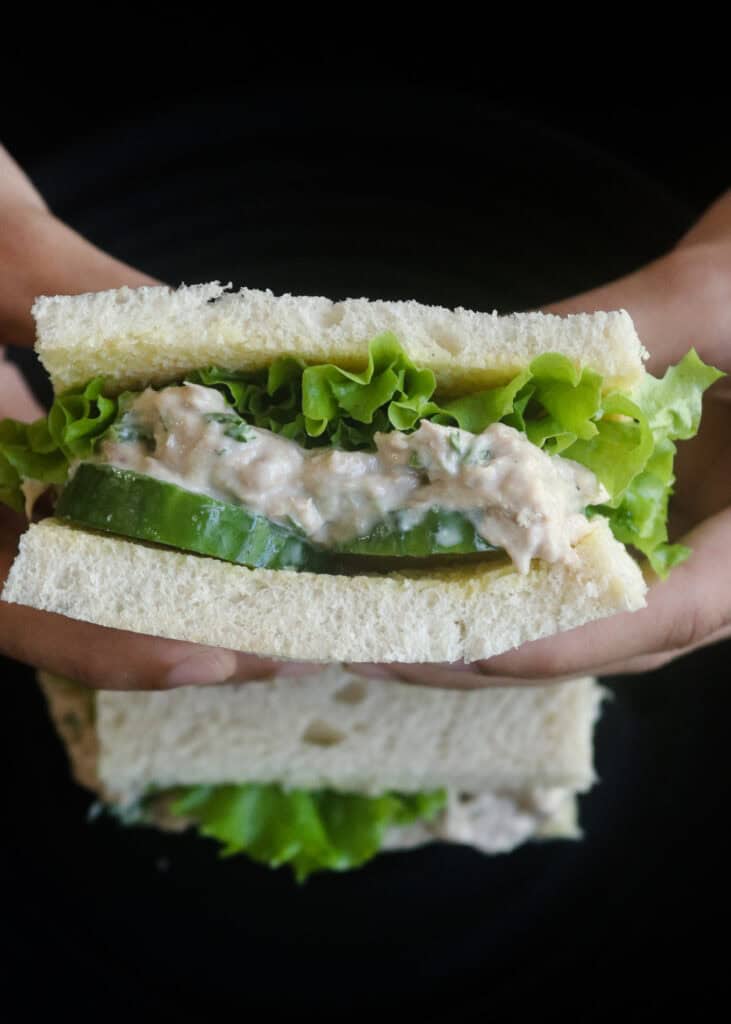 easy salad sandwich with lettuce and cucumber slices.