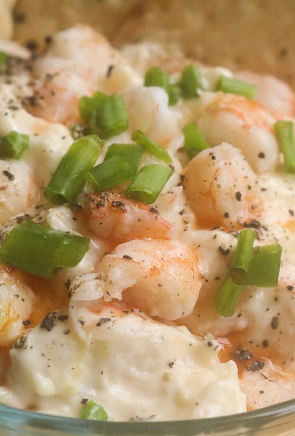 shrimp dip recipe with cream cheese and seasoned with pepper.