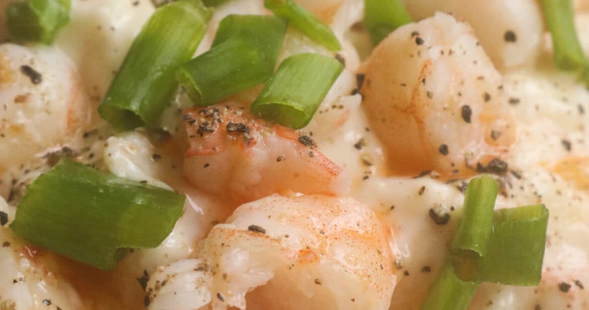 shrimp dip recipe with cream cheese and seasoned with pepper.